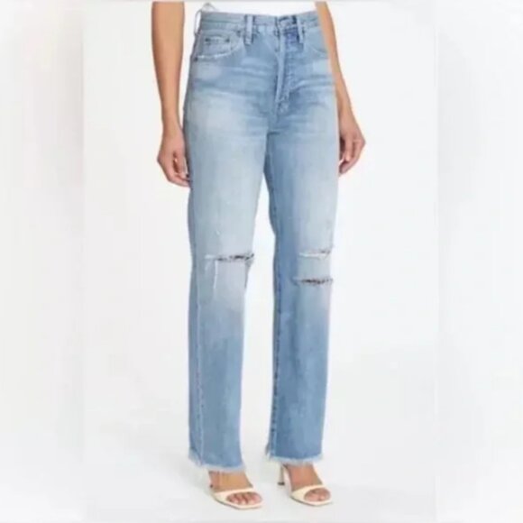 Pistola Cassie Distressed High Rise Straight Leg Jean Button Fly Size 27 - Picture 1 of 9